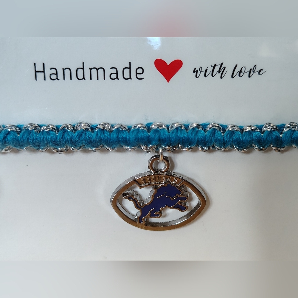 Detroit Lions NFL Football Blue and Silver Charm Bracelet